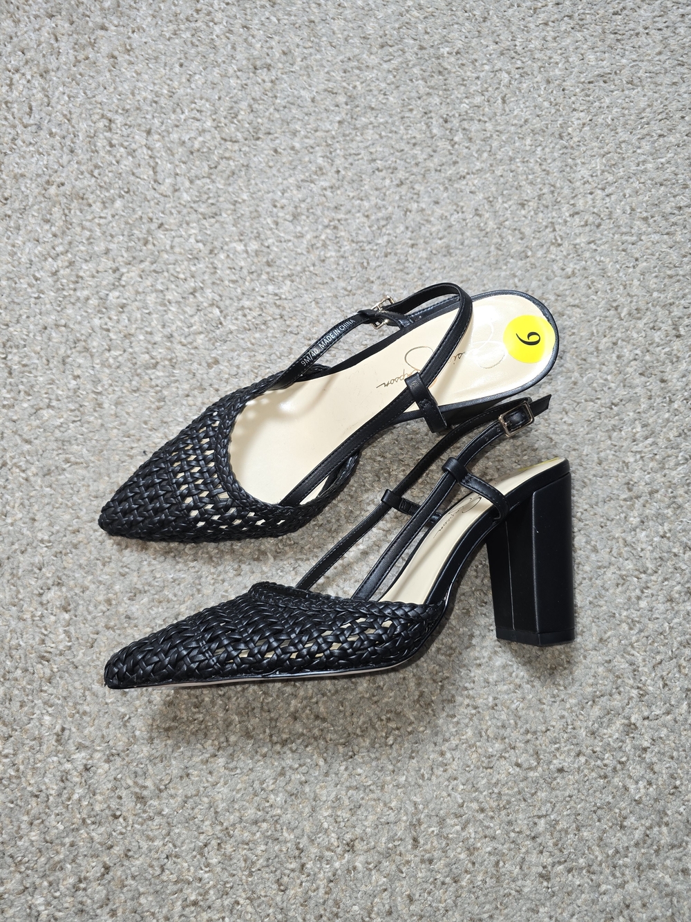 Jessica Simpson Black Woven Slingback Block Heel Pumps